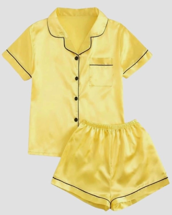Kids yellow satin night suit soft fabric comfortable sleepwear stylish home wear