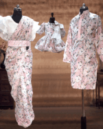 Coordinated mother father daughter same dress outfit