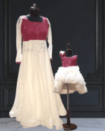 Mother daughter coordinated white chinnon dress combo by Pink Blue India