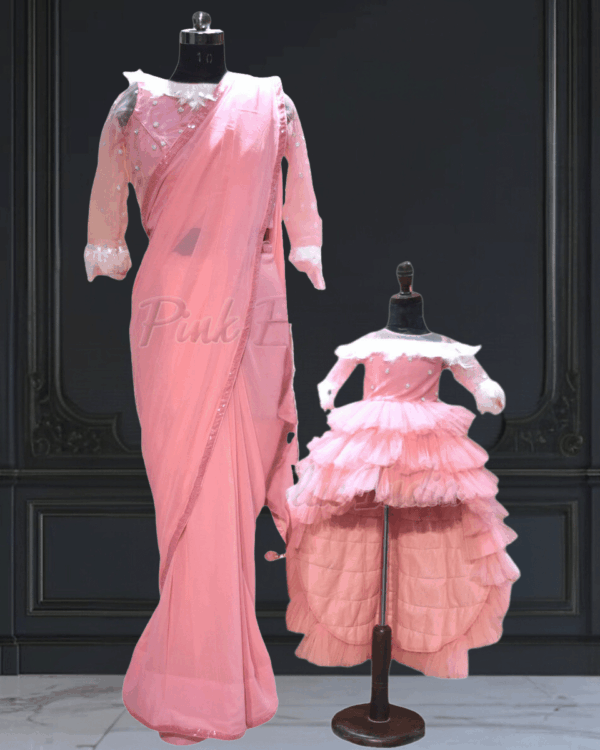 Mother daughter traditional wedding outfit matching set by Pink Blue India