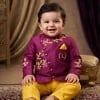 Baby boy purple embroidered kurta pajama set, designer ethnic wear for wedding & sangeet