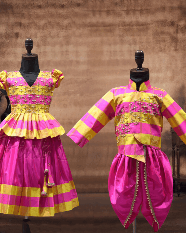 Brother sister coordinated outfit combo for festivals by Pink Blue India
