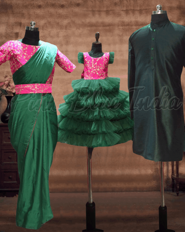 Coordinated family wedding outfits for Indian celebration