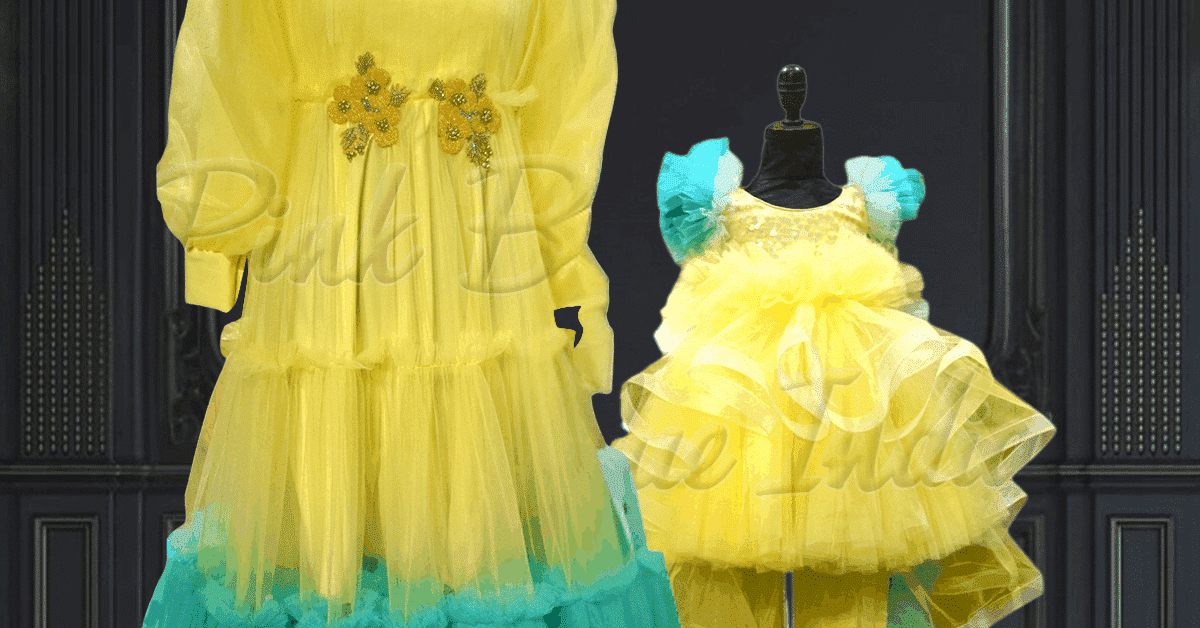Girl Yellow Dress Mom And Daughter Abaya Online- Mother And