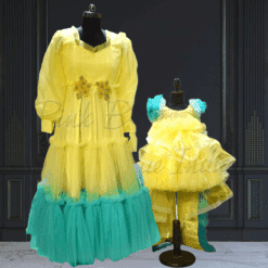 yellow-color-mom-and-daughter-gown