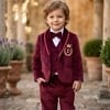 Baby boy maroon velvet 5 piece coat suit personalized name for wedding birthday party gift