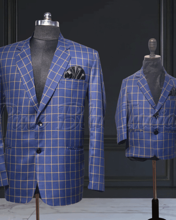 Father son matching blazer outfit for wedding and party by Pink Blue India