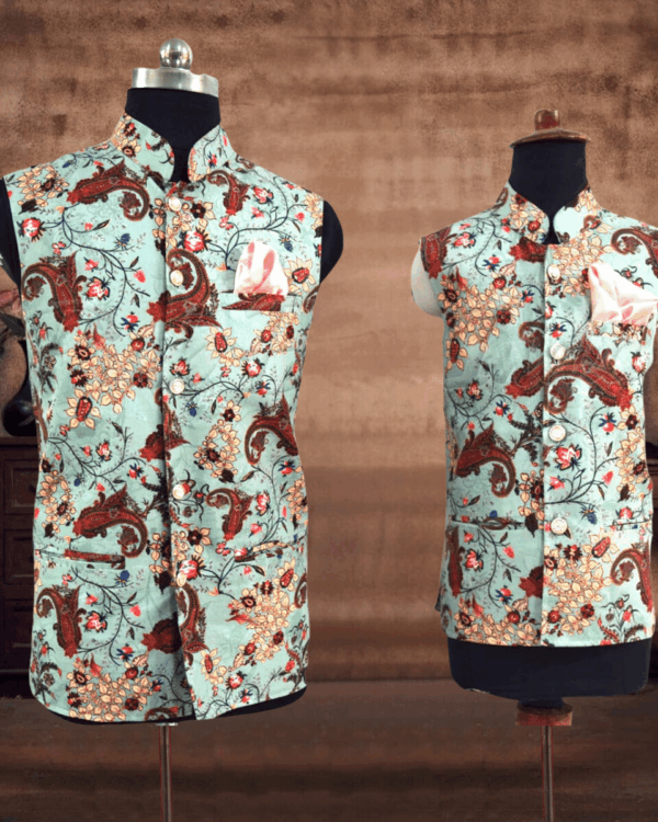 Matching silk jackets for dad and son wedding wear