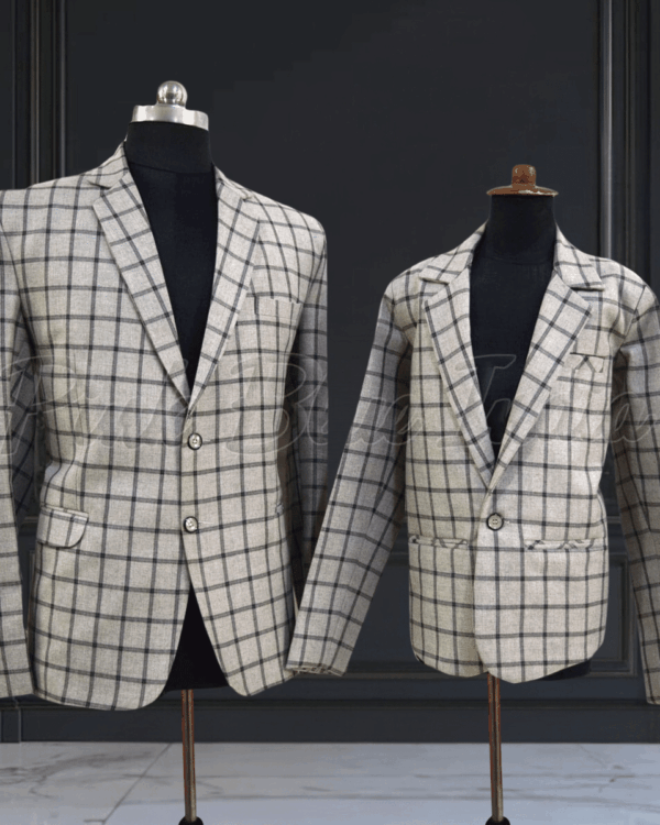 Father son coat blazer coordinated formal wear by Pink Blue India