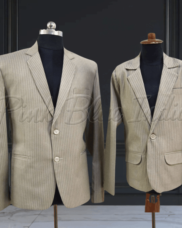 Father son grey blazer coordinated party outfit by Pink Blue India