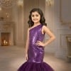 Purple girls dress frock, designer birthday party gown for kids, stylish outfit