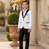 Toddler boy classic white black tuxedo with bow tie for wedding stylish formal party celebration