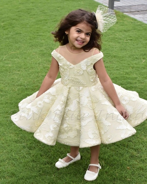 Yellow structured party gown for baby girls birthday special outfit