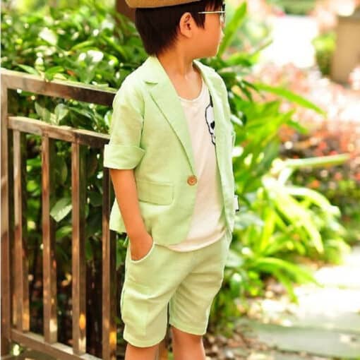 Smart Boys Green Linen Blazer and Shorts Pieces Clothes Sets for