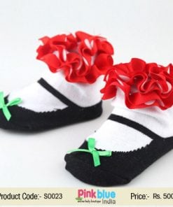 Buy Black and White Infant Anti Slip Socks in Mary Jane Style