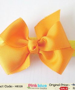 Bright Yellow Baby Girl Headband with an Orange Bow