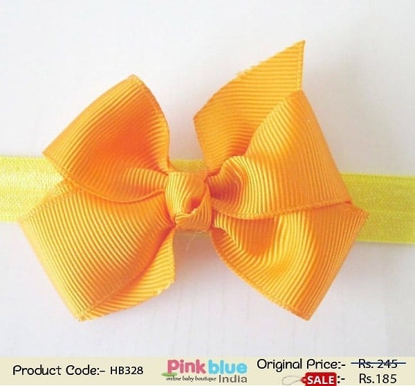 Bright Yellow Baby Girl Headband with an Orange Bow