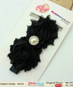 Cute Baby Headband in Black With Flowers in India