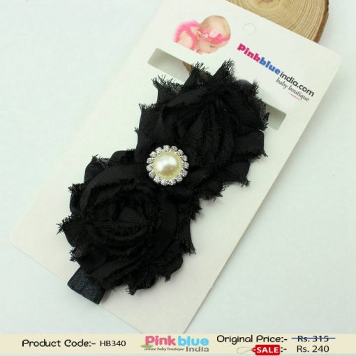 Cute Baby Headband in Black With Flowers in India