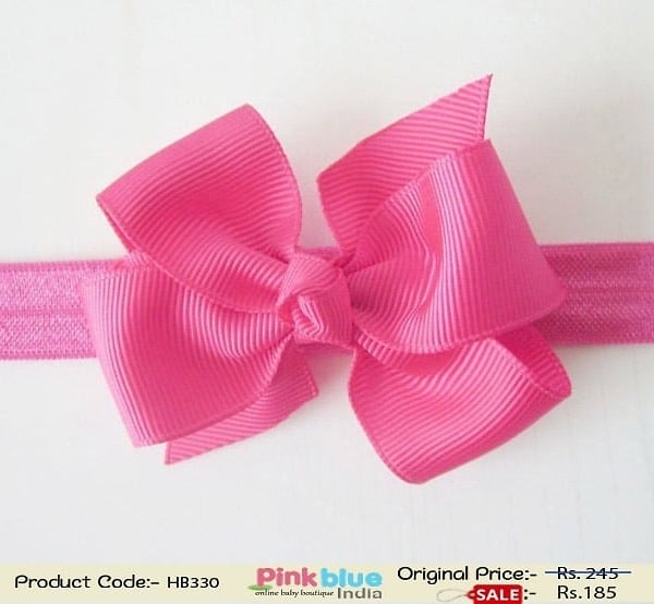 Buy Online Deep Pink Color Hair Band for Infants with Bow