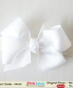 Divine Off-White Hair Band with a White Bow for Indian Girls