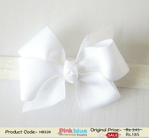 Divine Off-White Hair Band with a White Bow for Indian Girls