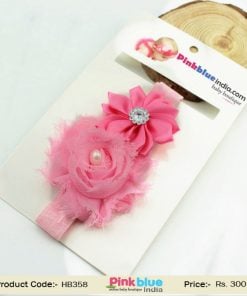 Pink Infant Hair Band with Beautiful Flowers