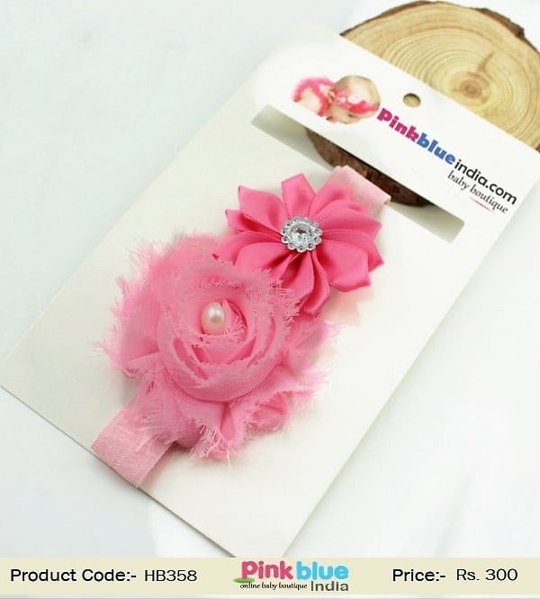 Pink Infant Hair Band with Beautiful Flowers