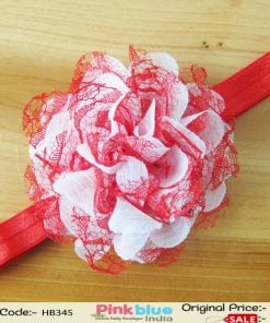 Fashionable Red and White Infant Flower Headband for Indian Girls