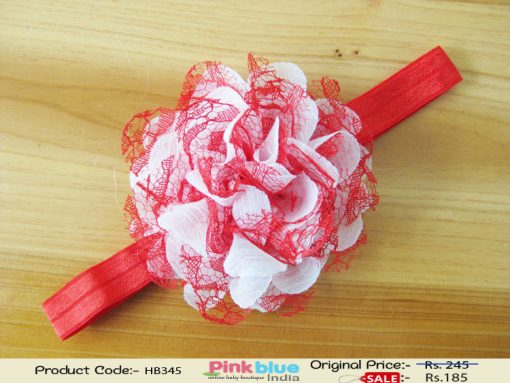 Fashionable Red and White Infant Flower Headband for Indian Girls