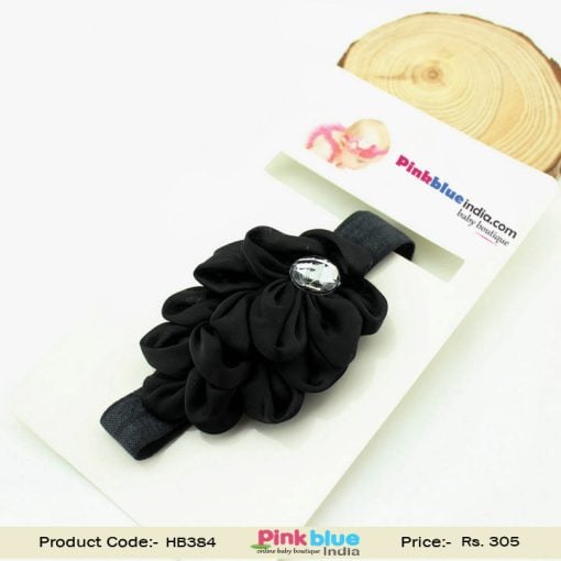 Gorgeous Black Infant Hair Band with a Flower