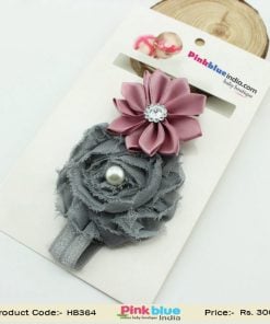 Buy Online Grey Color Headband for Infants with Puce Pink Flower