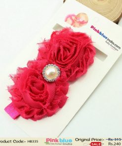 Buy Online Hot Pink Hair Band for Infants with Flowers