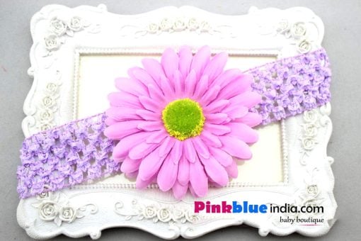 Lavender Crochet Hair Band with Pink Flower for Toddlers