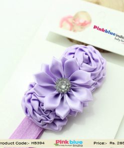 Exquisite Lavender Headband for Infants with Satin Flowers