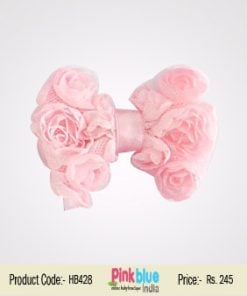 Gorgeous Light Pink Baby Girl Head Bow with Rose Flowers