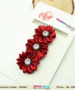 Fashionable Maroon Toddler Hair Band with Satin Flowers