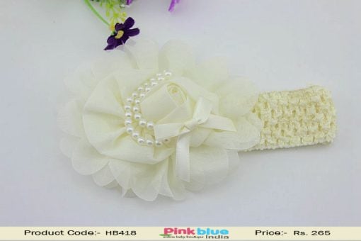 Elegant Off-White Infant Flower Head Bow for Newborn Indian Girls