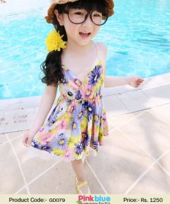 Floral Print kids summer outfit Overlapping Neck