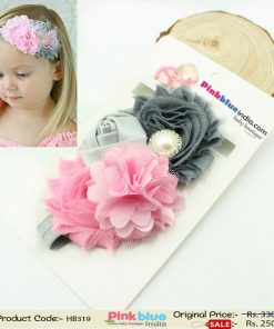 Pink and Grey Kids Hair Band for Infant Baby Girls