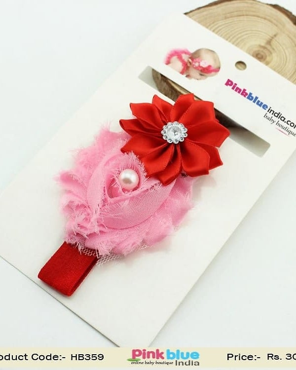 Pink and Red Flower Hair Band for Infants