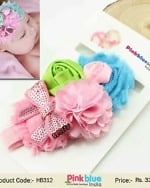 Soft Stretchable Pink Baby Girl Headband with Flowers