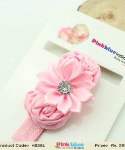 Soothing Pink Baby Girl Headband with Three Flowers