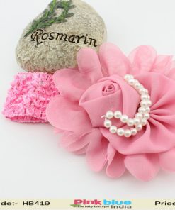 Salmon Pink Color Flower and Pearl Hair Bow for Toddlers in India