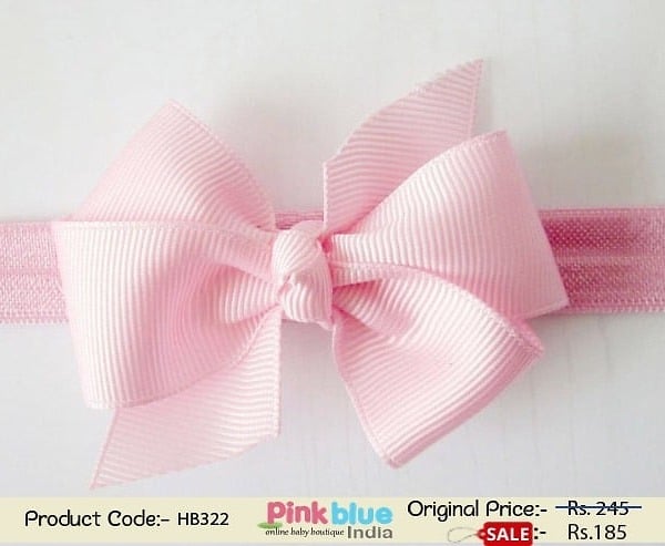 Buy Online Pink Color Hair Band for Infants with Textured Bow