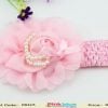 Cute Pink Net Flower Hair Bow With Pearl and Crochet