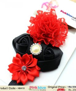Glamorous Red and Black Infant Flower Headband for Indian Girls