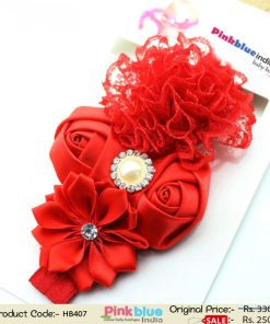 Enthralling Red Baby Girl Headband with Flowers and Frills