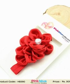 Red Color Hair Band for Infants with a Flower