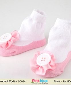 Angelic Rose Pink Anti Slip Baby Socks with Satin Flower
